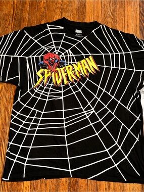 Men’s XL AOP All Over Print Marvel Spider-Man Web Short Sleeve Black Shirt